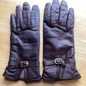 Women’s leather cashmere wool blend lined brown  gloves small
